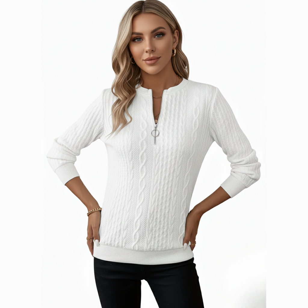 Avora Lyon | Pull femme en tricot torsadé avec col zippé