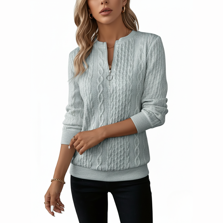 Avora Lyon | Pull femme en tricot torsadé avec col zippé