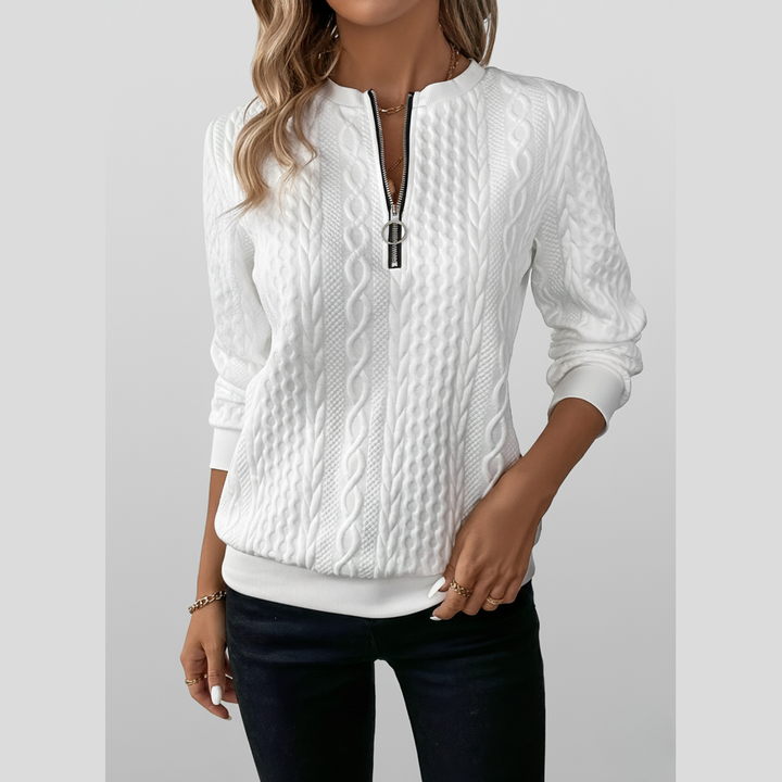 Avora Lyon | Pull femme en tricot torsadé avec col zippé