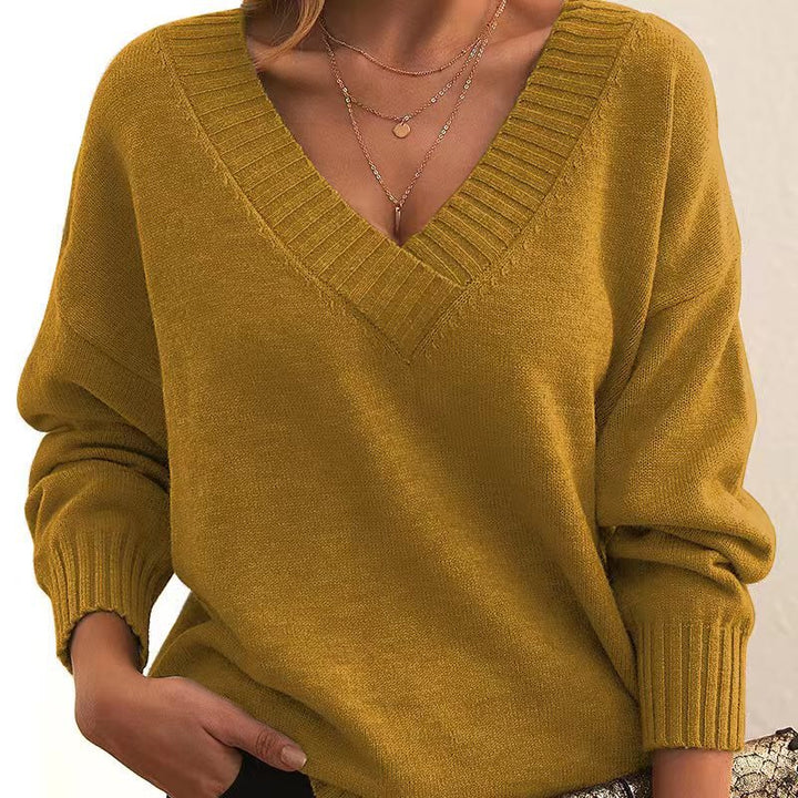Avora Lyon | Pull uni à col V – tricot fashion ample