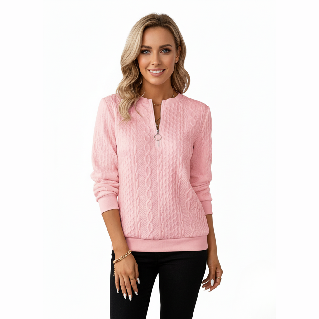 Avora Lyon | Pull femme en tricot torsadé avec col zippé